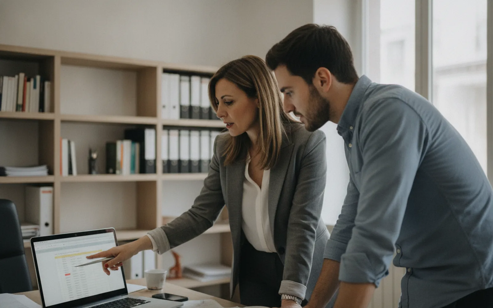 Consulente del lavoro e collaboratore al lavoro in uno studio moderno